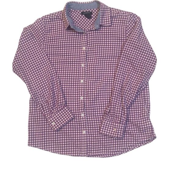 Lands End Purple Check Long Sleeve Button Front Flannel Shirt Women Size Medium - Picture 1 of 11